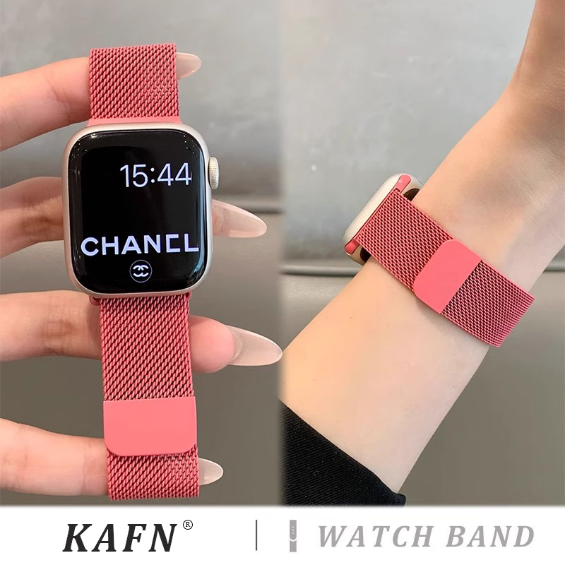适用iwatch10手表带s9新款米兰尼斯磁吸金属表带applewatch8智能运动腕带7/6/5/4/se代夏季透气时尚男女高级