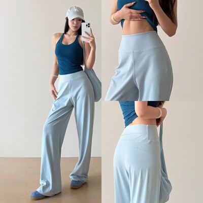 春夏高腰外穿宽松直筒瑜伽裤