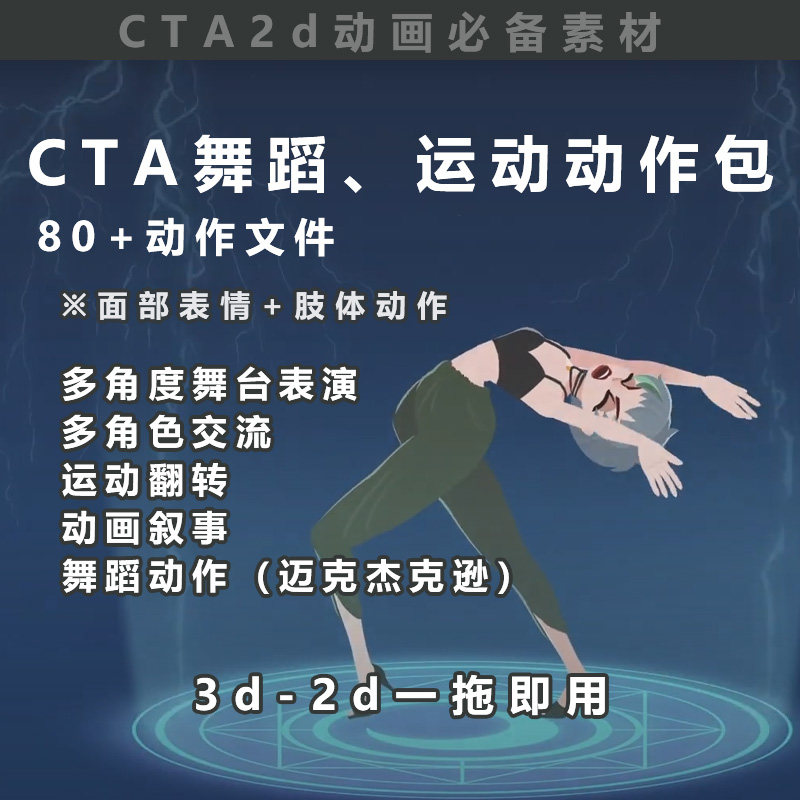 cta动作素材包2d动画舞蹈运动骨骼短视频内容创作工具cta4\5.资源
