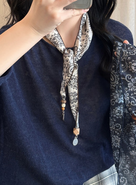 复古腰果花丝巾项链女高级感