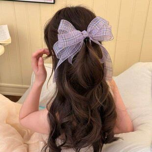 发夹女士2026新款高端奶fufu格纹蝴蝶结发夹女韩系甜美半扎发发饰