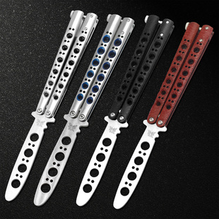 BM42未开刃蝴蝶练习刀花式甩刀一体钢柄6孔训练刀户外刀班输造物