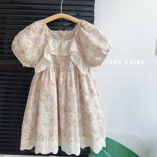 实体童装清仓捡漏又鱼lovi女童夏碎花连衣裙女孩粉色裙子中童洋气
