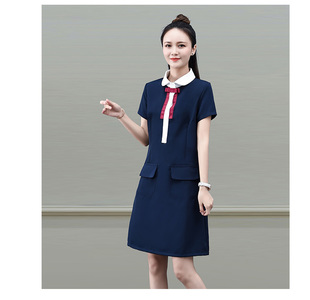夏装幼师班服员工工作服短袖连衣裙职业女装幼儿园教师园服英伦风