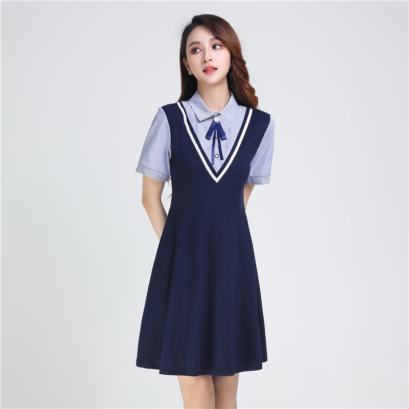 夏装新品幼师短袖职业女装连衣裙幼儿园老师园服英伦风教师工作服