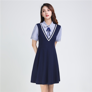 夏装新品幼师短袖职业女装连衣裙幼儿园老师园服英伦风教师工作服
