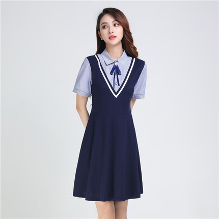 夏装新品幼师短袖职业女装连衣裙幼儿园老师园服英伦风教师工作服