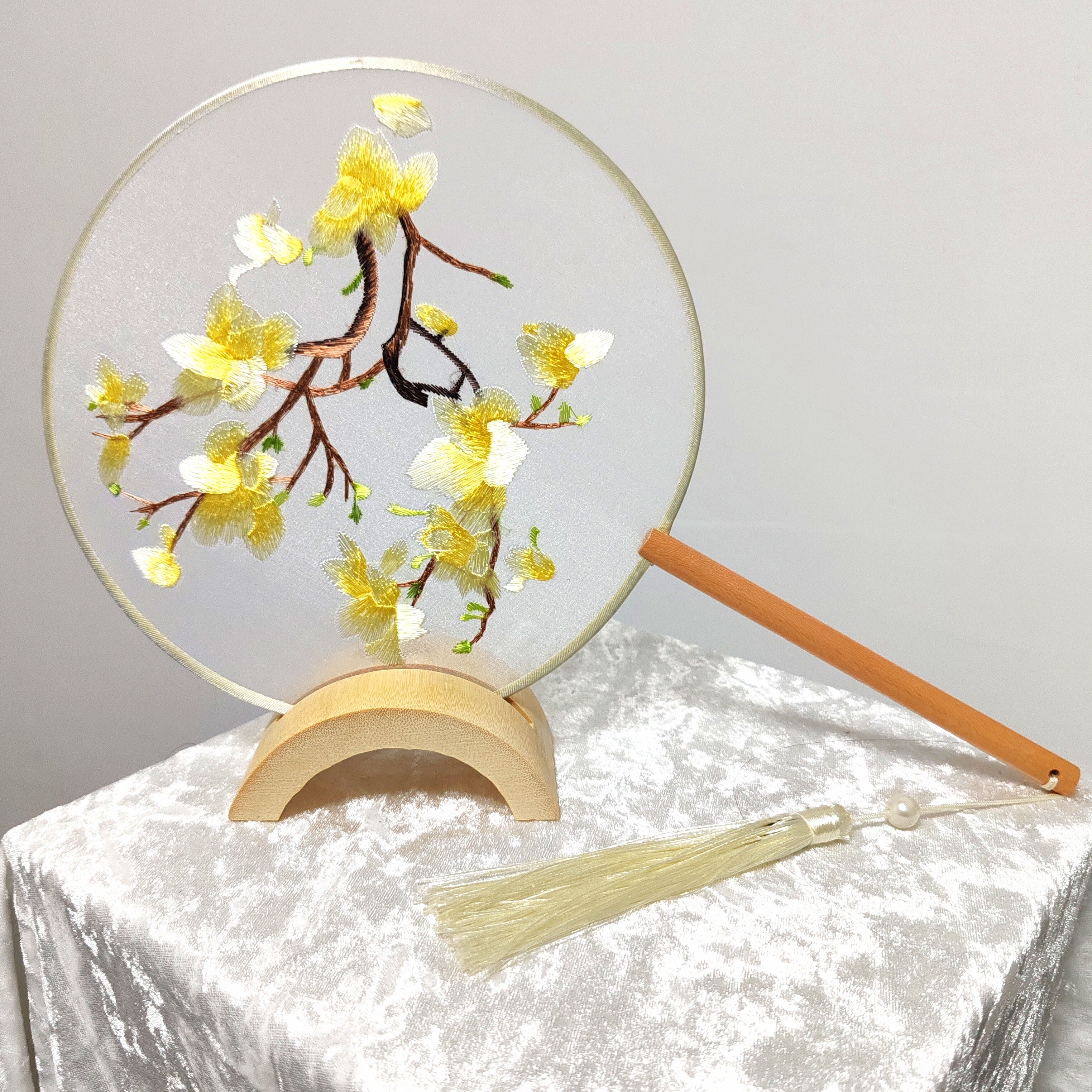 苏绣扇子十里桃花双面刺绣团扇古风汉服旗袍舞蹈专用走秀扇子苏州图片