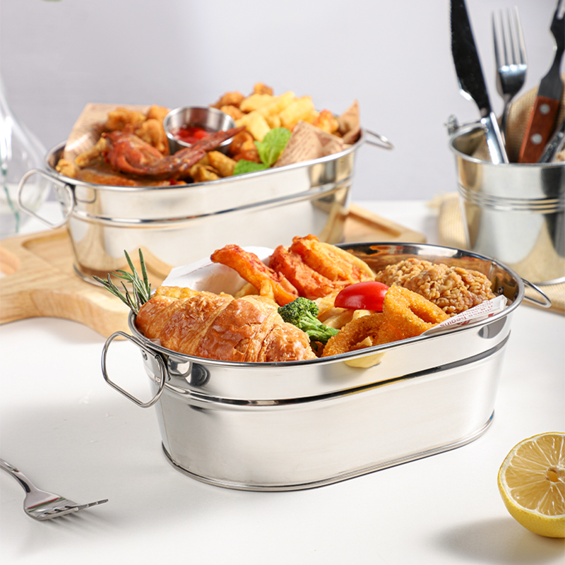 薯條桶小吃籃不銹鋼餐廳橢圓網紅