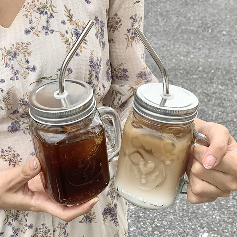 复古公鸡杯梅森杯咖啡杯果汁杯透明创意水杯子带盖吸管杯玻璃杯