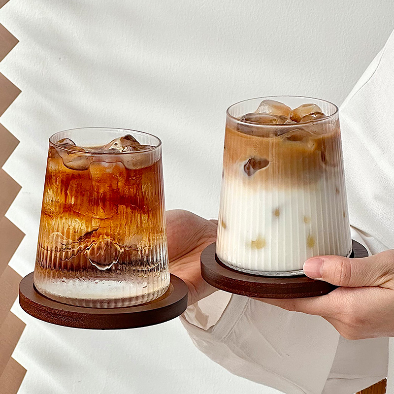 竖条纹富士山玻璃咖啡杯