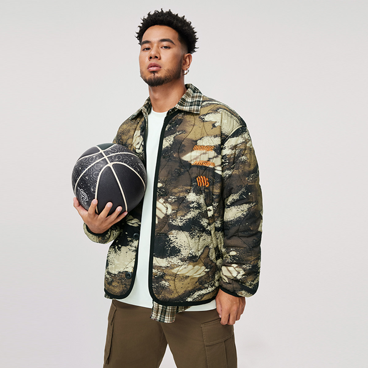 李宁反伍男子迷彩宽松棉服外套