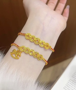 沙金碎冰冰五帝钱小木马红绳手链马生肖本命年轻奢小众设计送女友