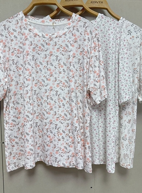 豪美雅72505中老年短袖t恤女妈妈装夏季薄款碎花圆领莫代尔上衣