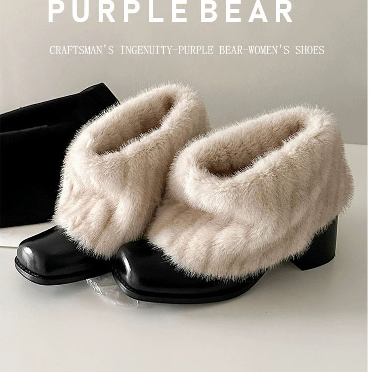 古早拉美风粗跟玛丽珍毛毛鞋