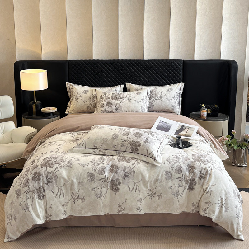 新款A类轻奢全棉磨毛被套单件220x240加大纯棉四件套单双人被罩