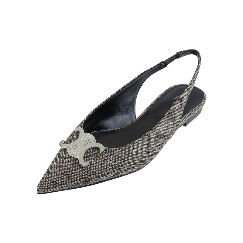 CELINE 赛琳女士格纹毛呢尖头一字带平底单鞋女春夏推选