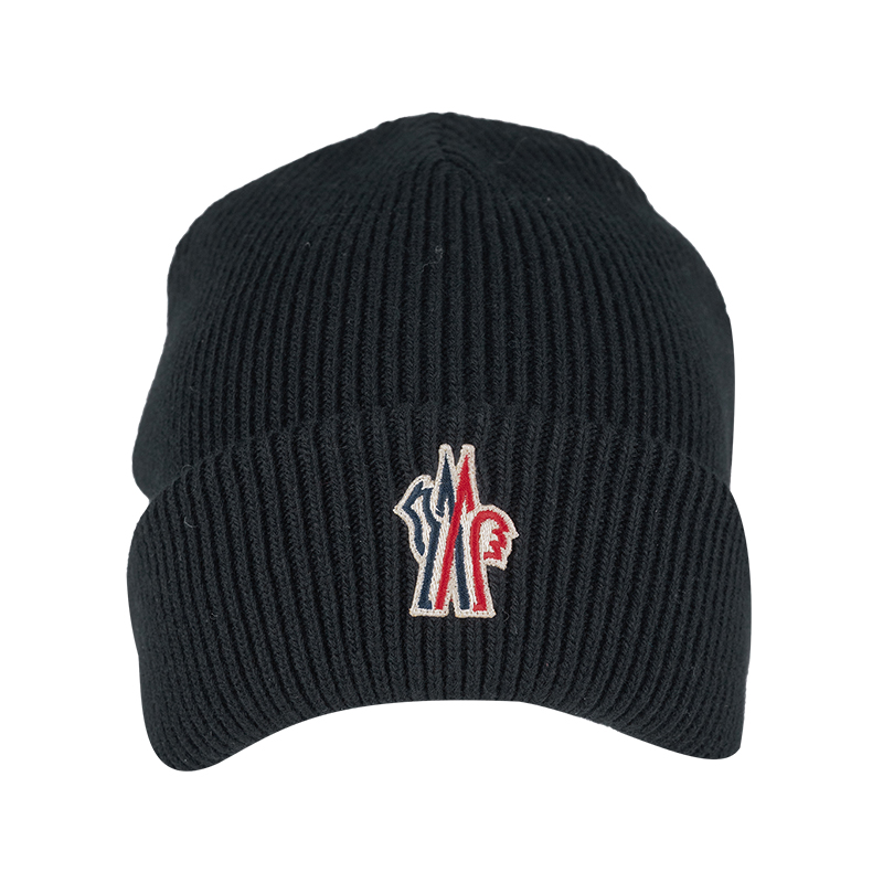 Moncler徽标羊毛休闲绒线帽男女