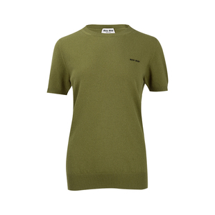 针织毛衣女2026年新品 圆领短袖 MIU缪缪女士纯色Logo修身 MIU