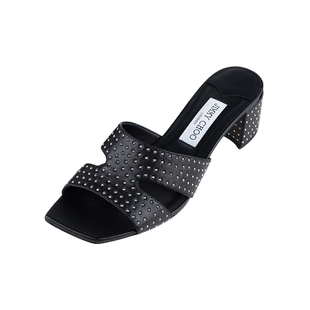 促销 女夏季 Choo女士方头粗跟铆钉一字拖露趾凉拖鞋 Jimmy