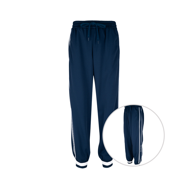 GUCCI古驰男士标志印花条纹饰边系带针织运动裤男2025年秋冬新款