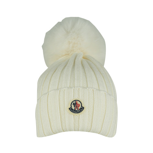 Moncler徽标设计纯羊毛绒线帽