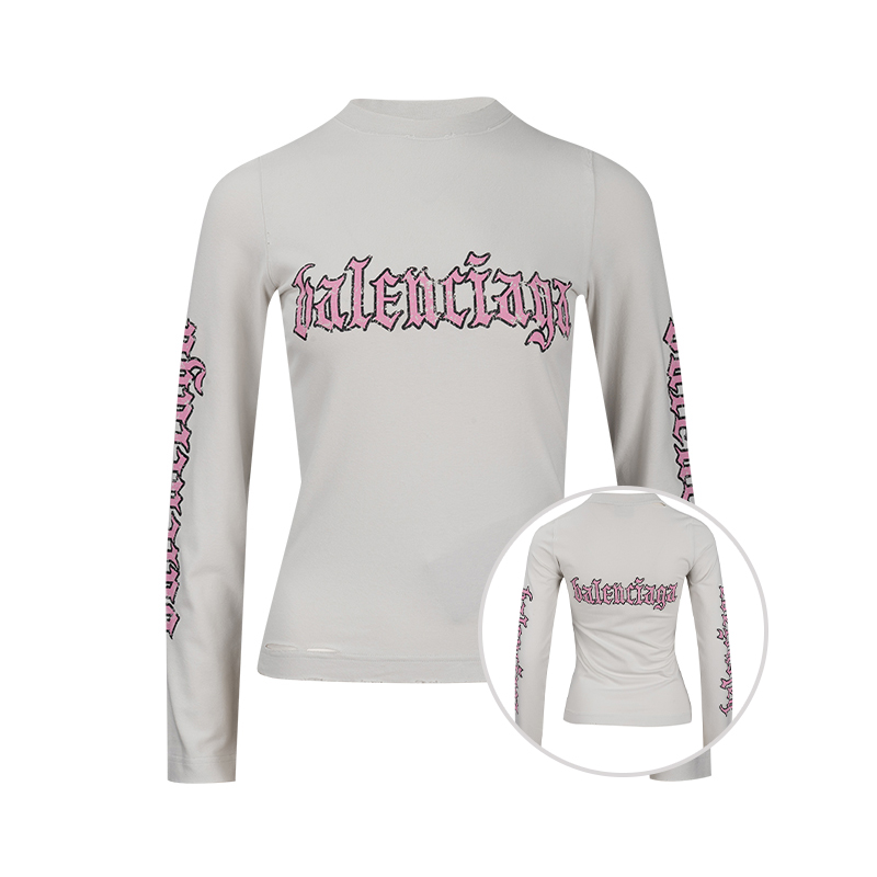 Balenciaga女士圆领印花长袖T恤