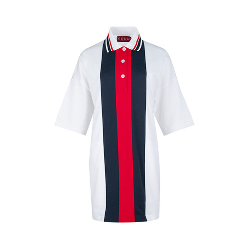 古驰女士条纹纽扣门襟短袖Polo衫