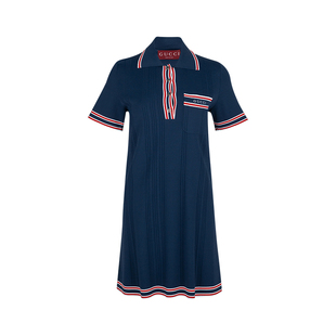 GUCCI古驰女士刺绣条纹边饰短款短袖连衣裙女