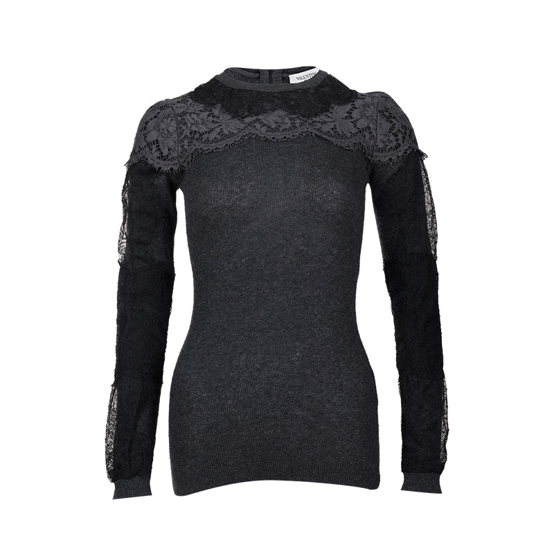 Valentino/华伦天奴女士蕾丝休闲羊毛衫秋冬奥莱XY