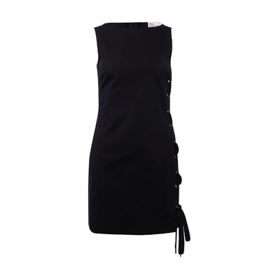 华伦天奴系带收腰圆领无袖连衣裙