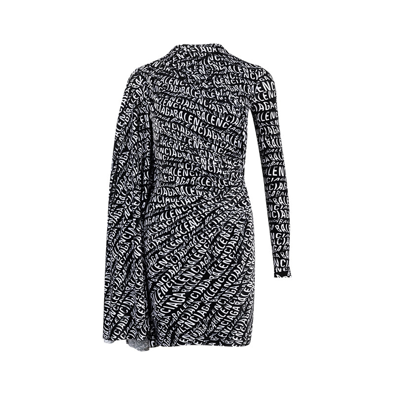 Balenciaga巴黎世家女士字母印花圆领长袖连衣裙女春夏钜惠XY