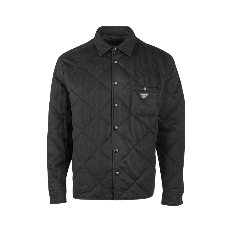 普拉达男士翻领胸带长袖棉服