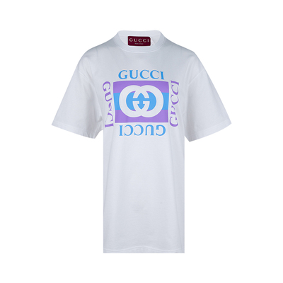 古驰女士徽标印花圆领短袖T恤