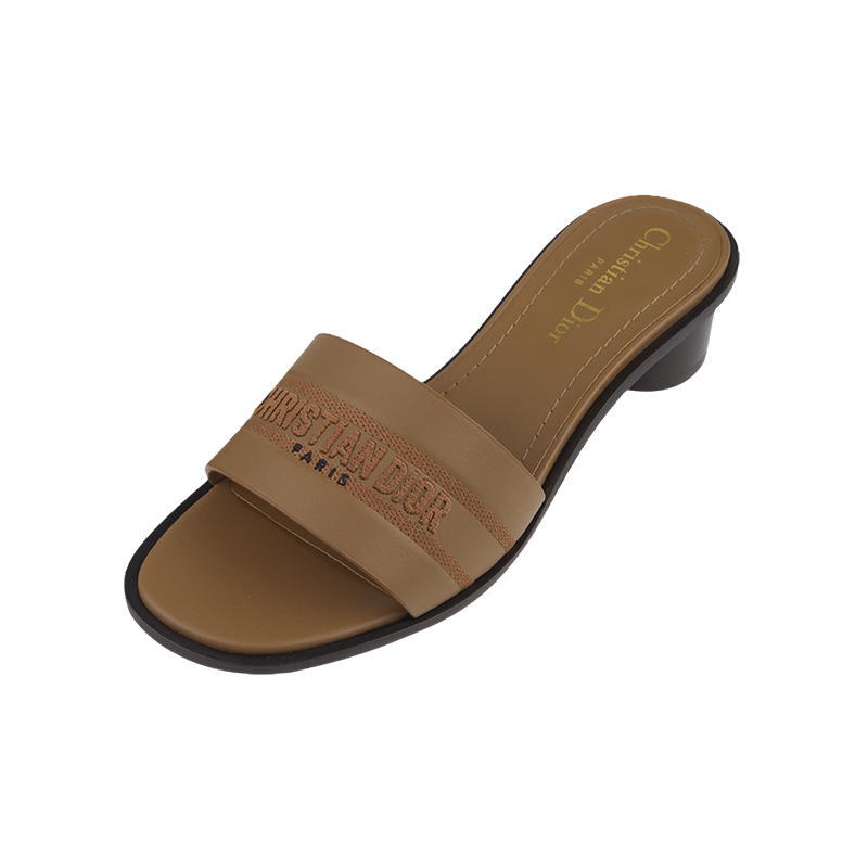 迪奥女士皮革露趾套脚一字拖鞋