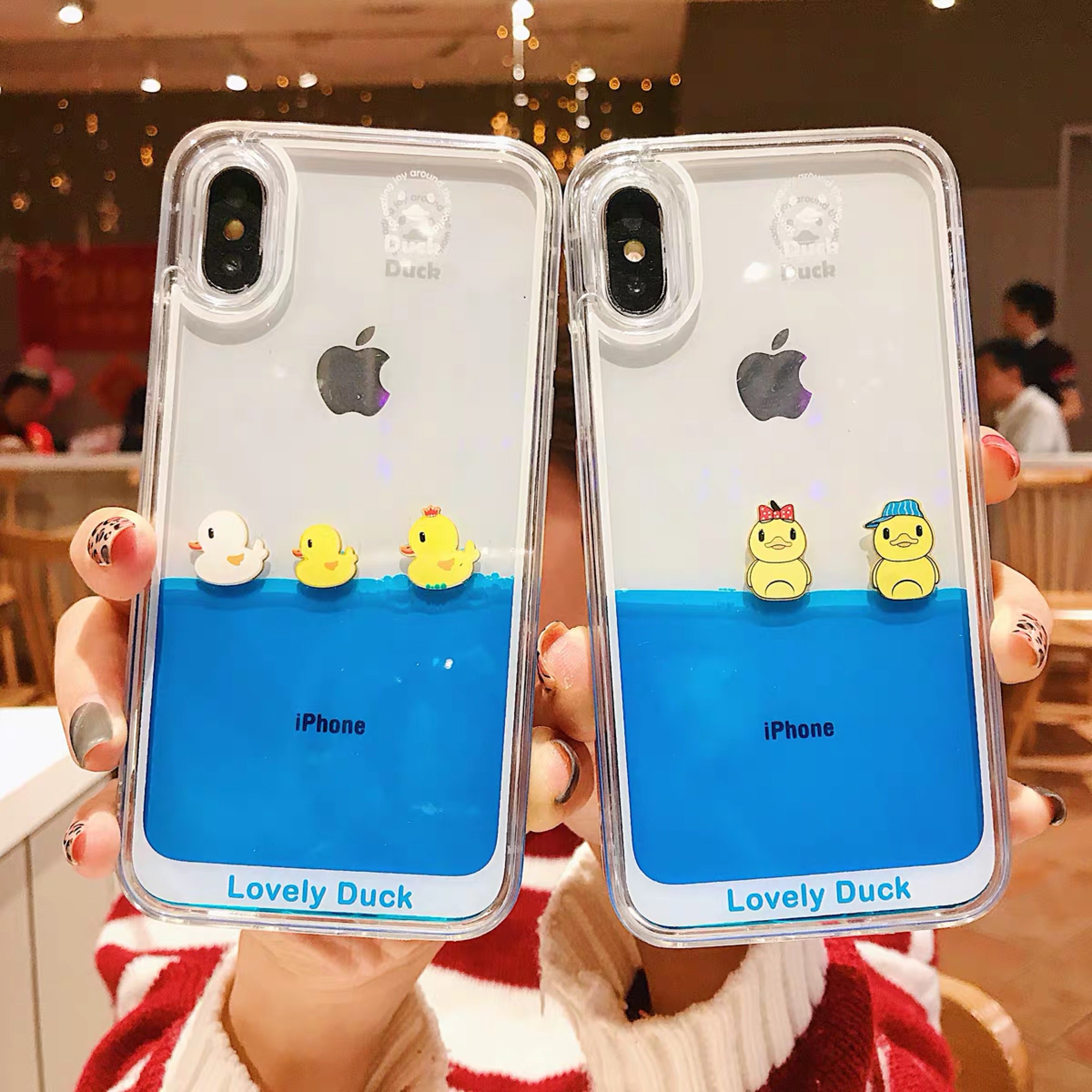 网红13可爱小黄鸭x液体xs流动7适用苹果16手机壳11游泳iPhone14流沙xr透明15promax硅胶xsmax全