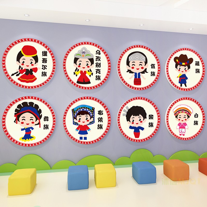 幼儿园楼梯墙面装饰56个民族环创主题墙贴画爱国团结传统文化布置
