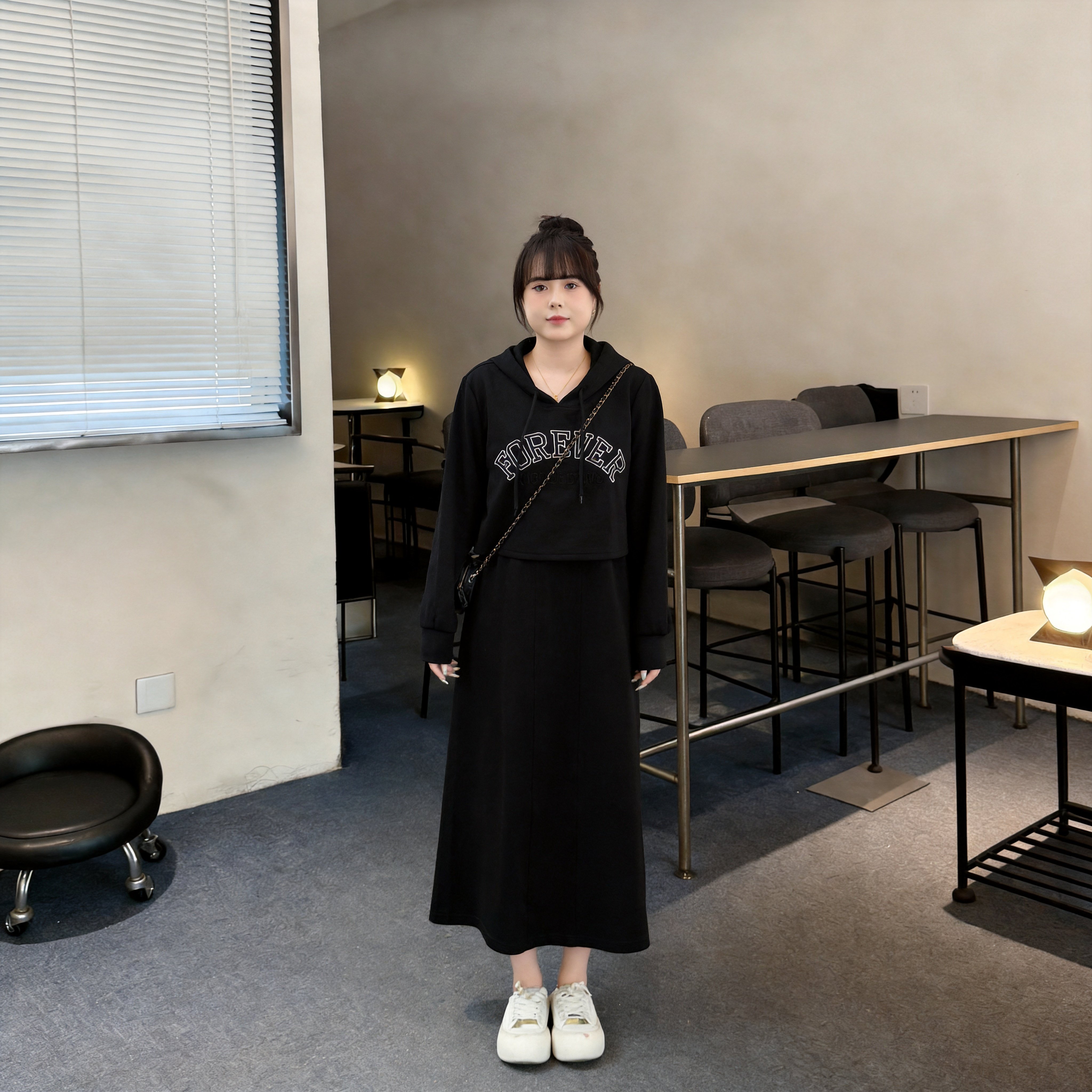慕翎大码女装休闲秋装连帽卫衣两件套胖妹妹mm宽松显瘦背心裙套装
