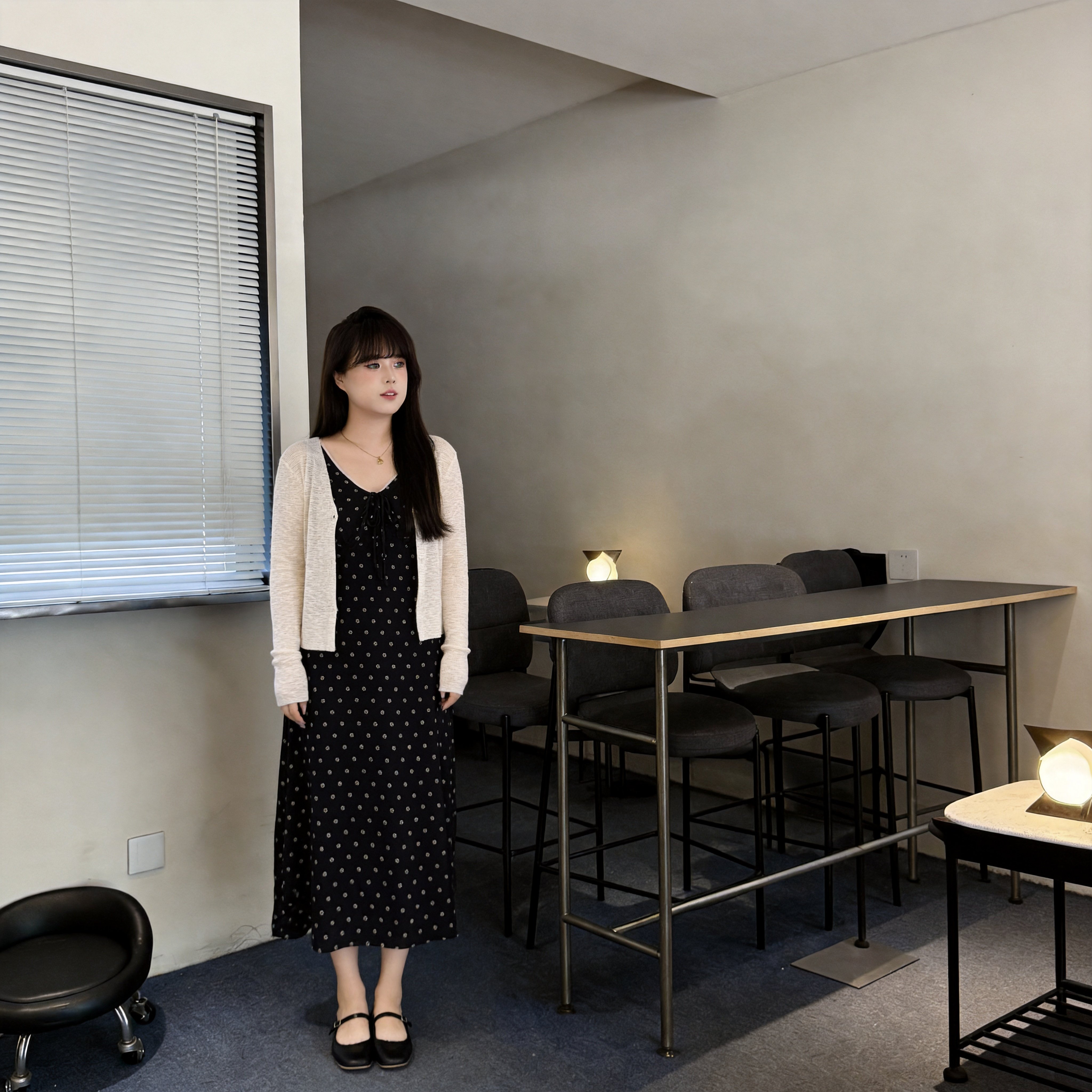慕翎大码女装波点裙两件套胖妹妹mm遮肉显瘦V领长裙开衫套装秋装