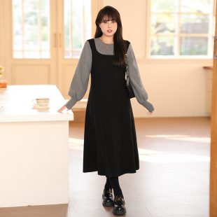 假两件休闲连衣裙女微胖显瘦时尚 雾糯墨弛 裙子 女装 慕翎大码