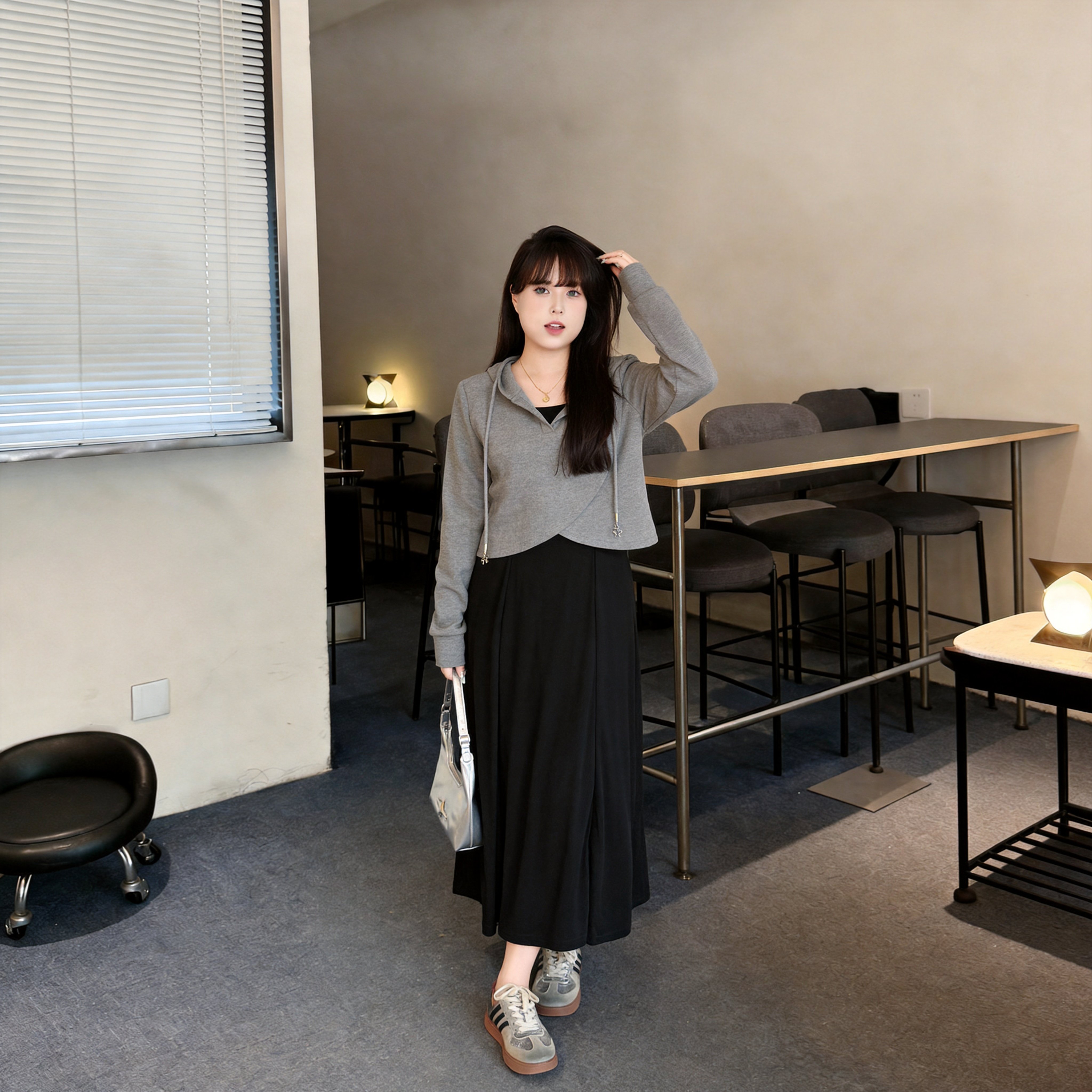 慕翎大码女装2026秋冬新款【奶茶系女孩】连帽卫衣连衣裙显瘦套装