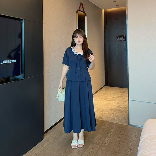慕翎大码女装2026新款夏装洋气赫本风收腰两件套装大码显瘦裙子女