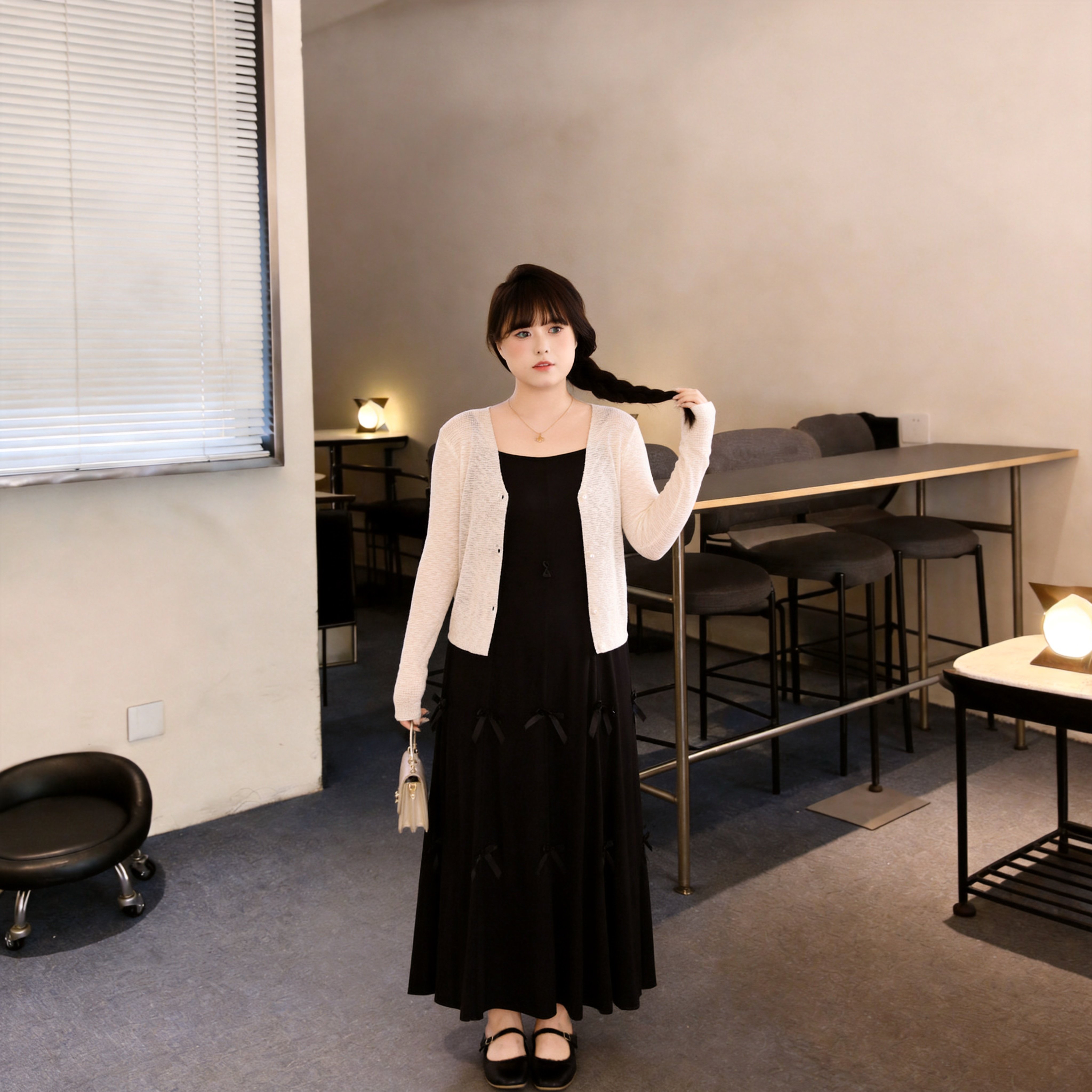 慕翎大码女装蝴蝶结吊带裙两件套胖妹妹mm遮肉显瘦通勤套装宽松秋