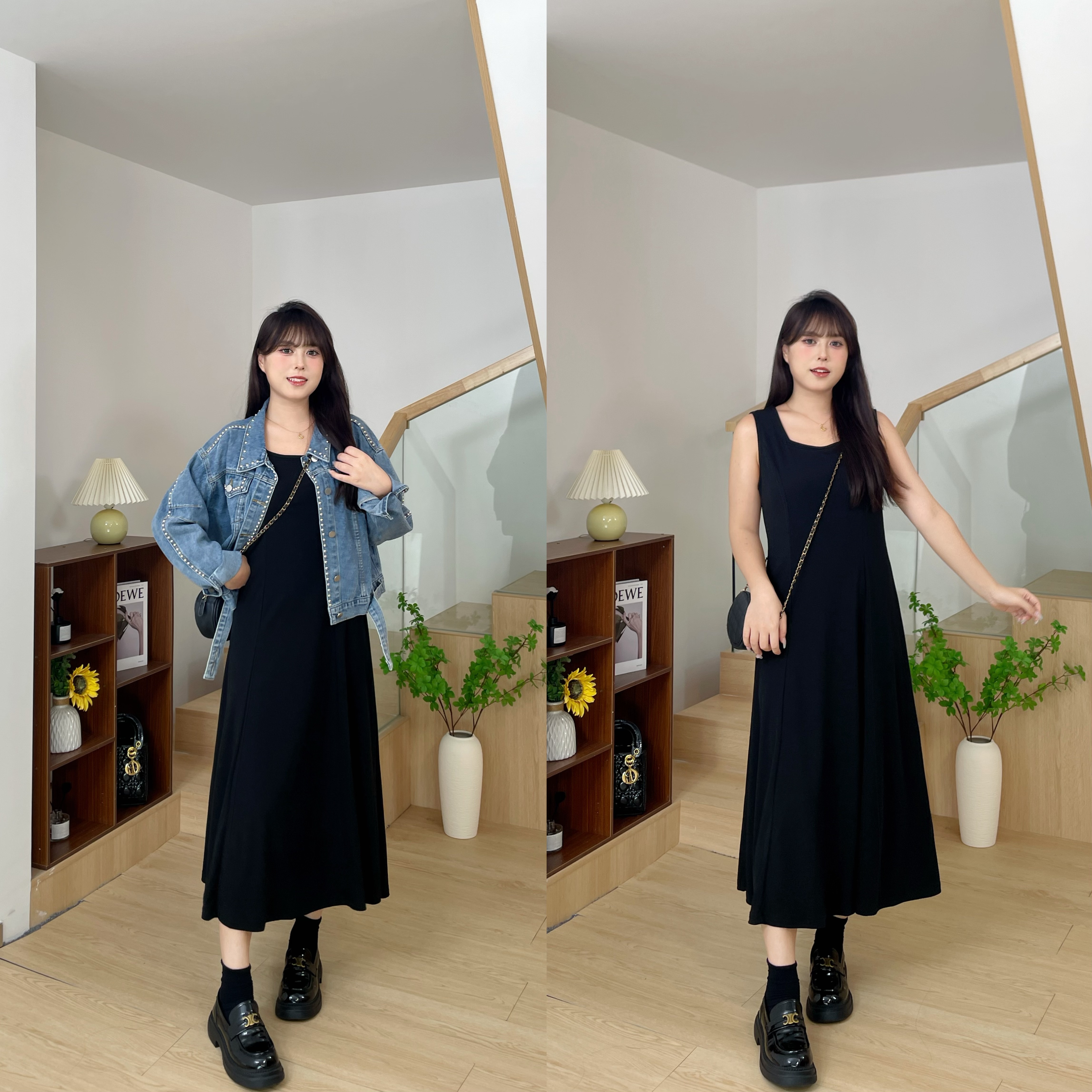 慕翎大码女装2025秋装新款胖mm显瘦遮肉吊带裙+牛仔外套两件套