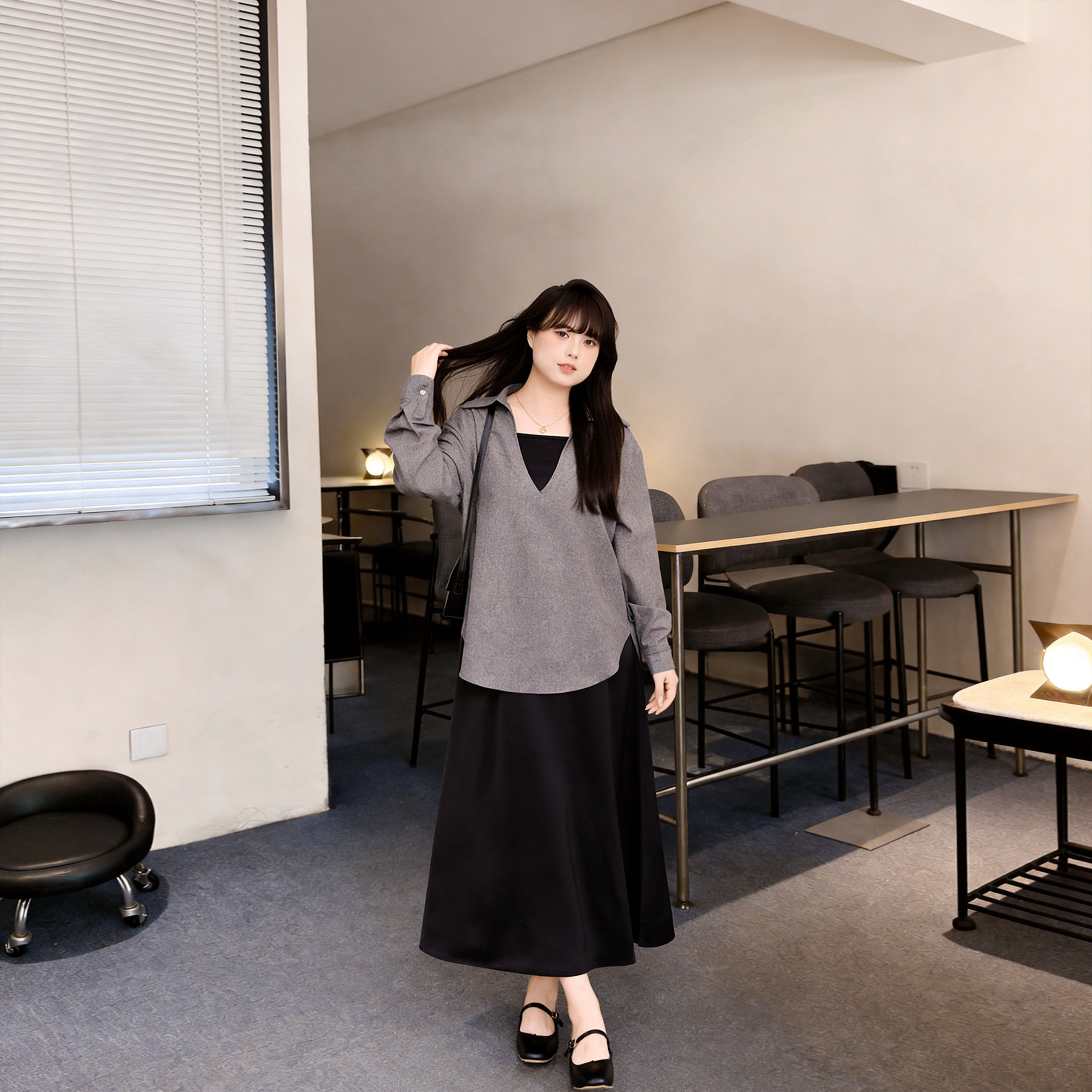 慕翎大码女装显瘦通勤两件套胖妹妹mm慵懒风黑色显瘦背心裙套装秋