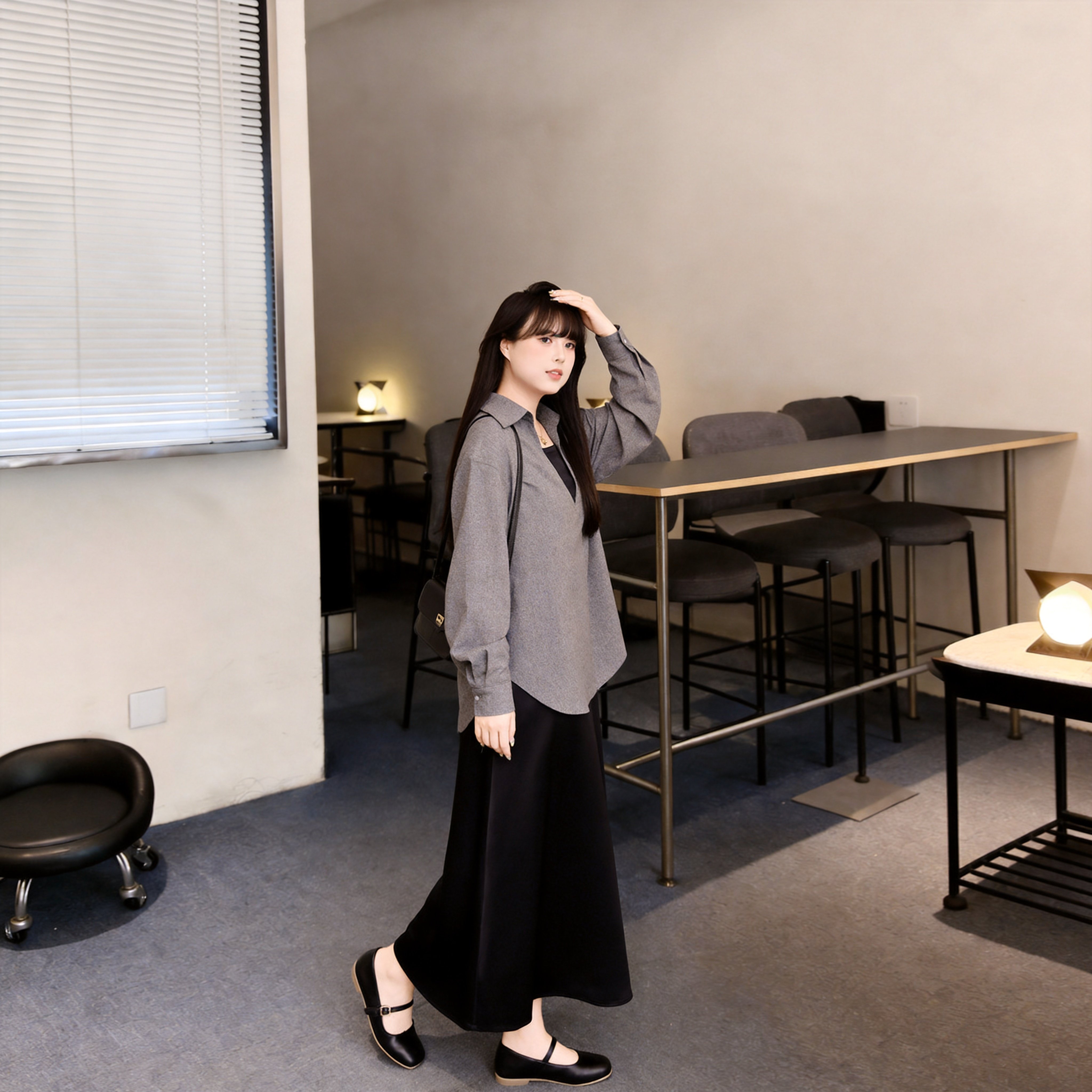 慕翎大码女装显瘦通勤两件套胖妹妹mm慵懒风黑色显瘦背心裙套装秋