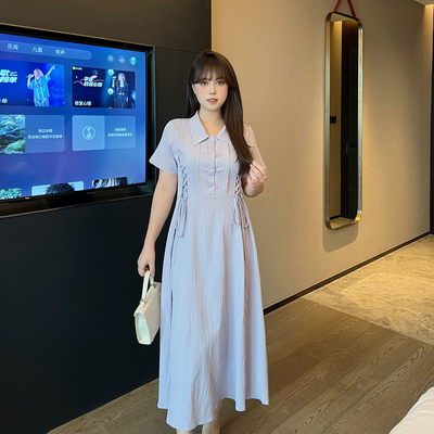 慕翎大码女装2026新款夏装短袖温柔风POLO领收腰显瘦大码连衣裙