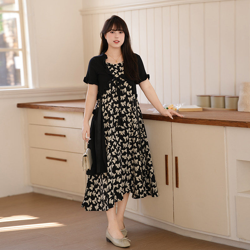 慕翎大码女装碎花吊带裙两件套夏装胖妹妹MM显瘦减龄通勤休闲套装