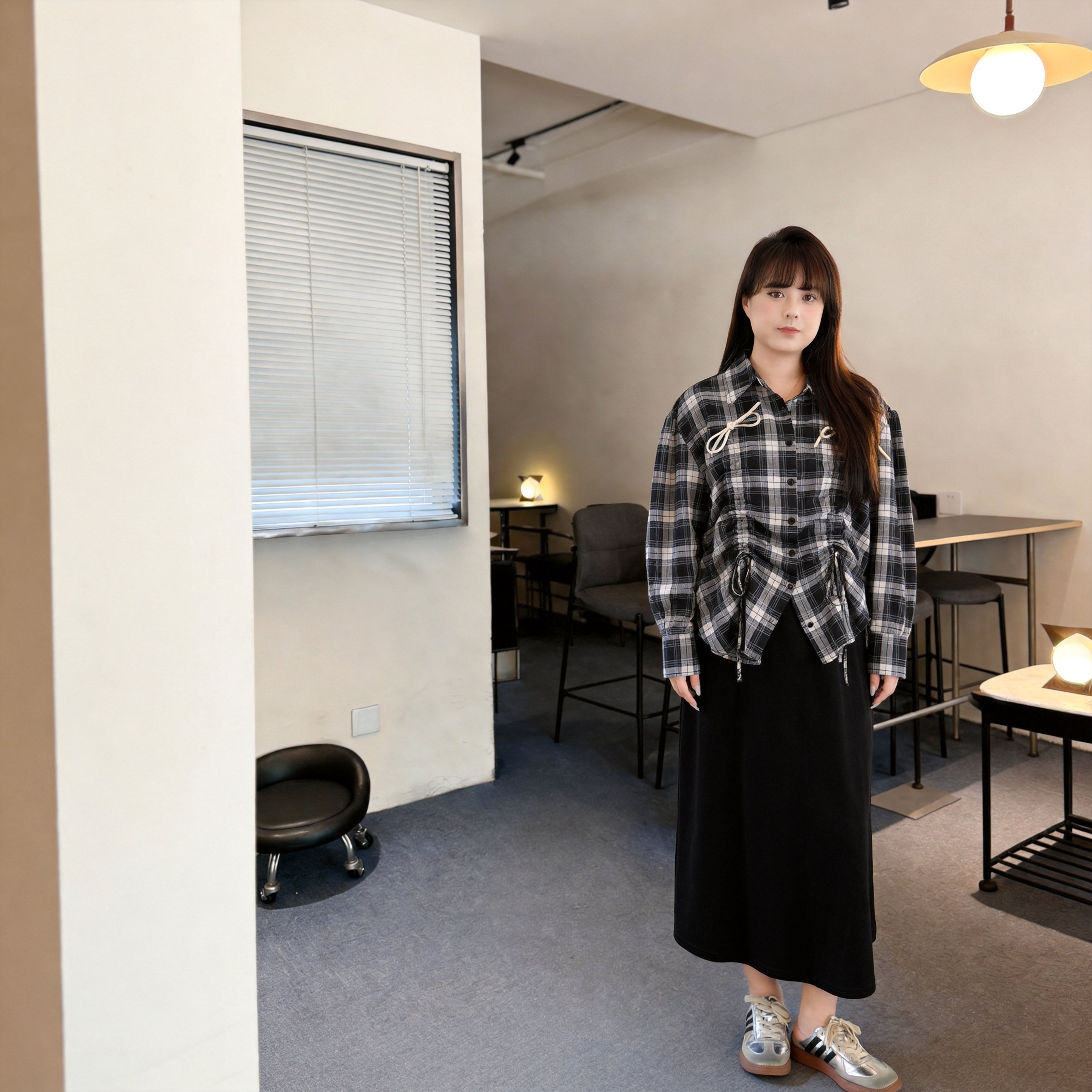 慕翎大码女装格子衬衫吊带裙女新款两件套胖妹妹mm宽松显瘦套装秋