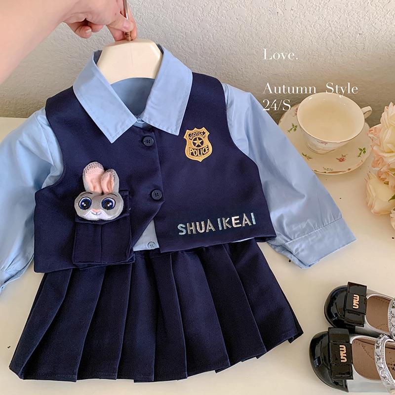 女童兔子警官衣服套装春秋款儿童学院风JK制服朱迪裙子时髦三件套